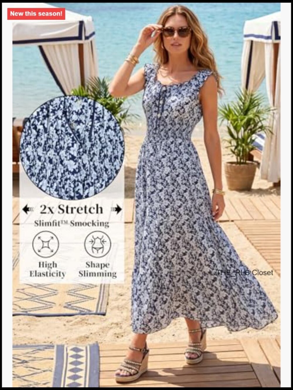 Polyester Maxi Dress with Smocked Waist and Tiered Skirt - Picture 5 of 7
